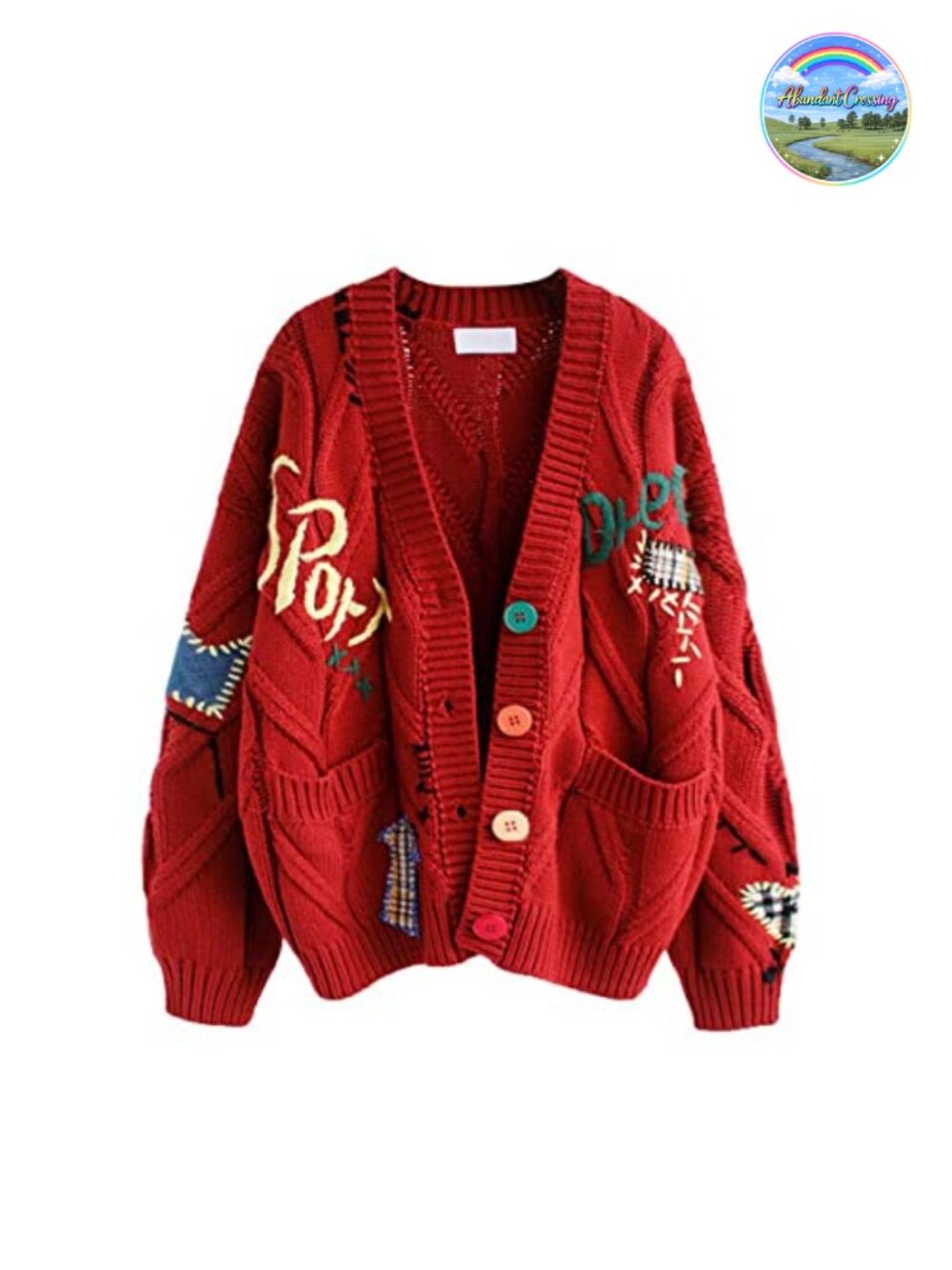 Women's Cable Knit Patchwork Cardigan Long Sleeve Open Front Chunky Sweater